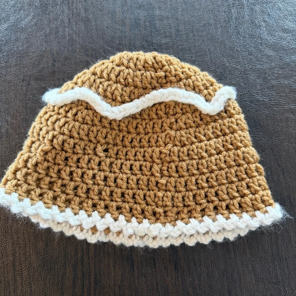 Adorable Brown Crochet Kids Hat with Red Bow
